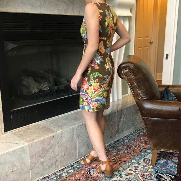 Talbots Sz 6P floral on warm brown dress. Petite - Picture 2 of 6